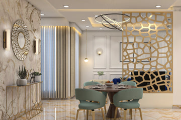 Classic Compact Dining Room Design With Marble Finish